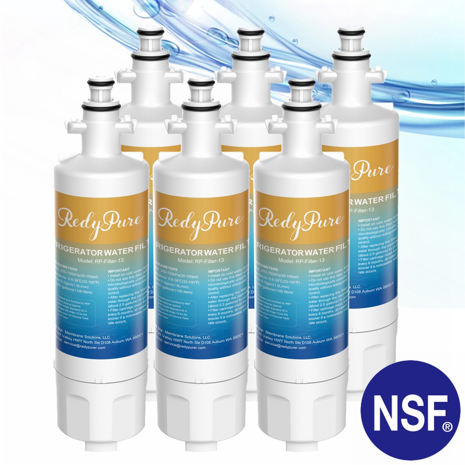 6 Pack Water Filter for LG LT700P ADQ36006101 ADQ36006102 46-9690 Refrigerator gallery