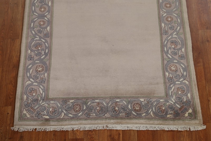Bordered Beige Handmade Indian Rug Wool Nepalese Bedroom Carpet 4x5 ft. gallery