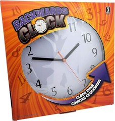 Funny Black Backwards Wall Clock (9″) Large Numbers. Runs Counterclockwise and R