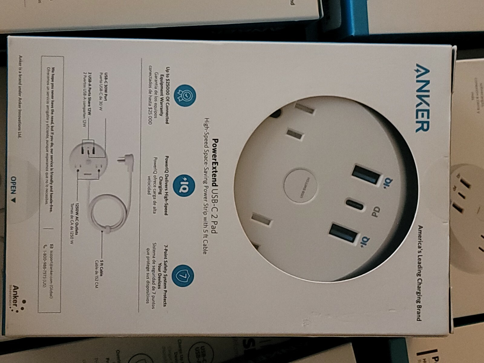 Anker PowerStrip Pad 2 Outlets Power Strip 3 USB (2 USB-A, 1 USB-C) 42W 5ft Cord gallery