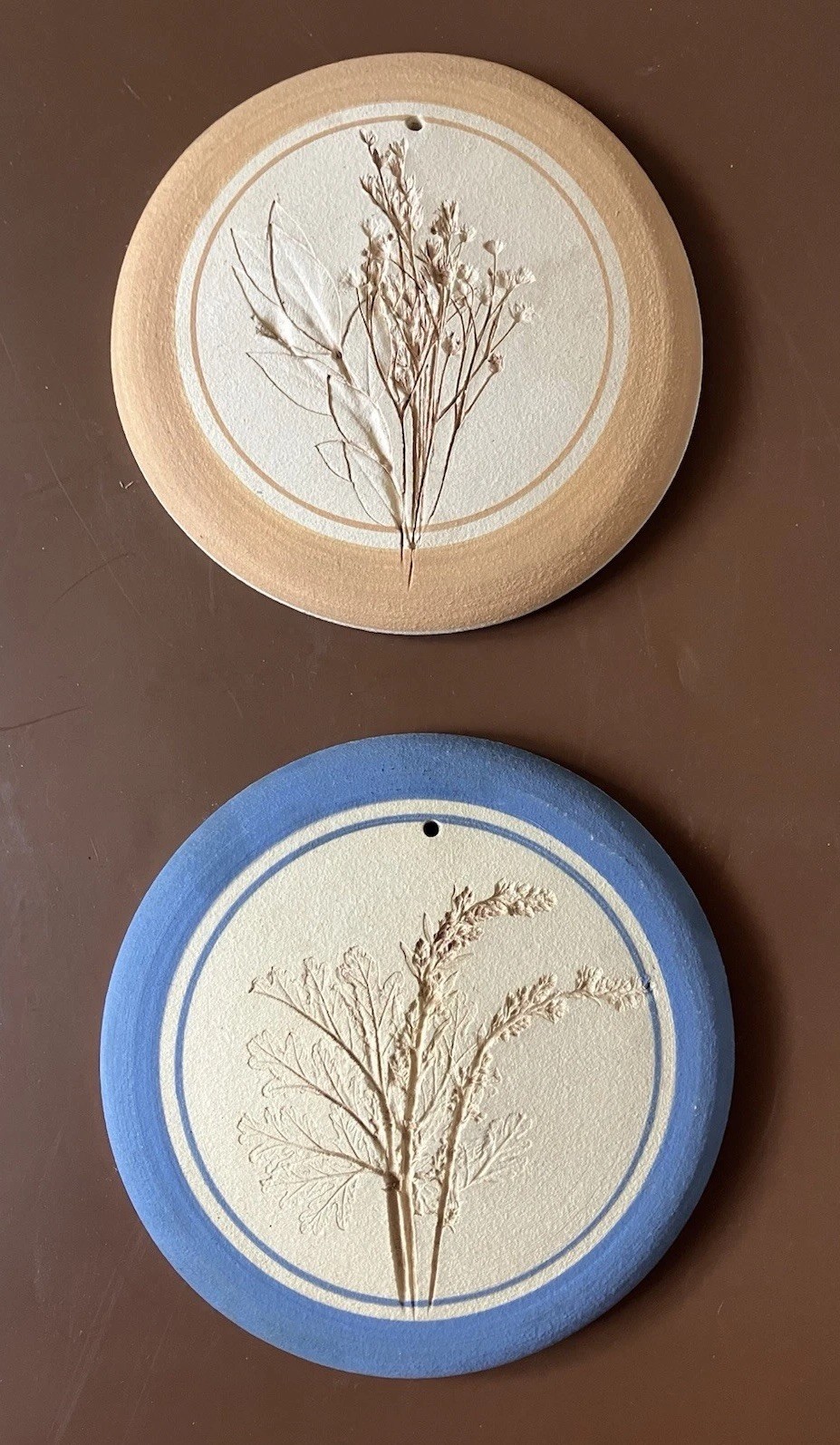 Decorative Handcrafted Round Plaster Wall Plaques Botanical Impressions 5 Inches gallery