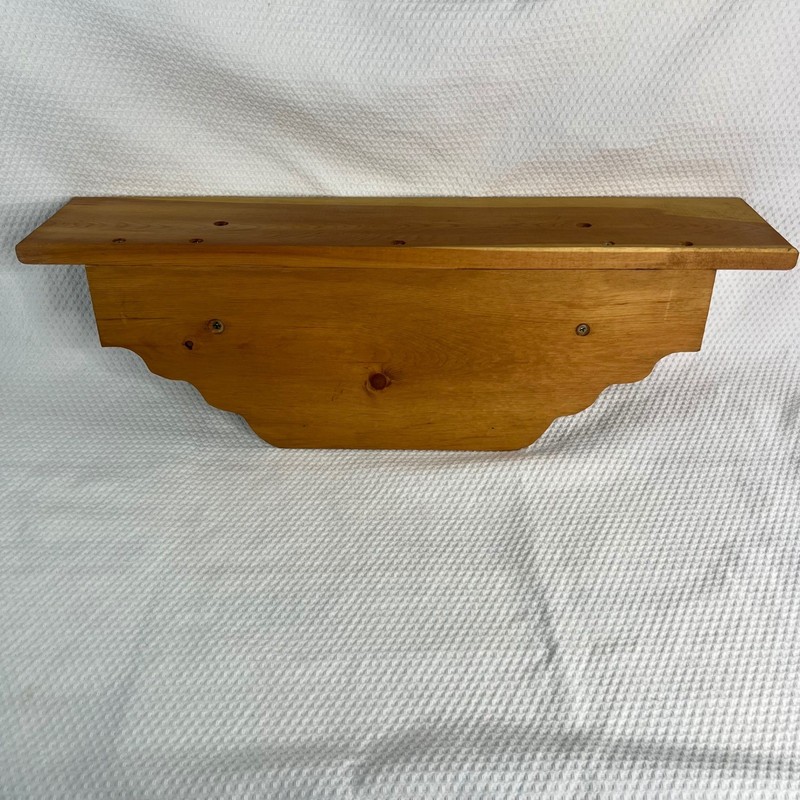 Vintage Rustic Solid Wood Wall Shelf with Scalloped Back and 2 Hanging Pegs 25" gallery