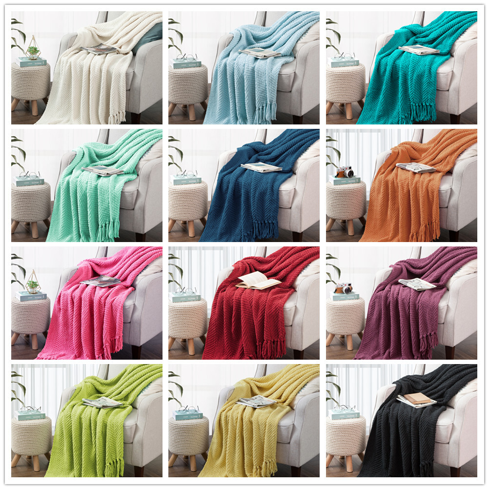 Textured Knit Throw Blanket with Tassels Soft Cozy Blanket for Couch Bed Home gallery