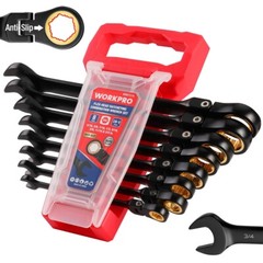 WORKPRO 8PC Flex Head Ratcheting Wrench Set SAE 5/16-3/4″ Anti-slip Set 72-Teeth