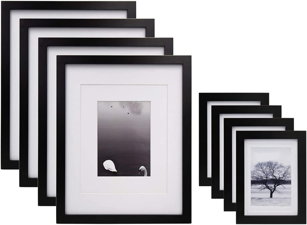 Black Solid Wood Picture Frames 4 PCS - 11x14 & 5x7 for Table or Wall Display