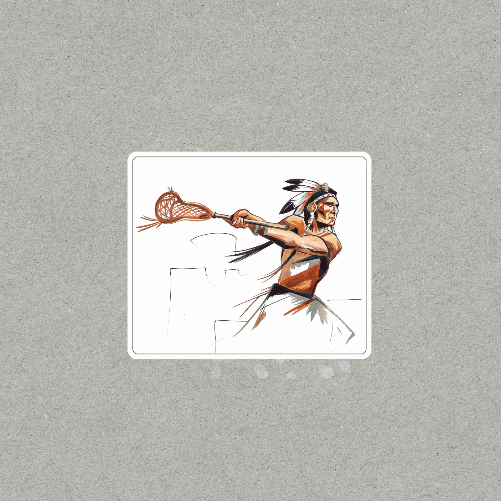 Native American Lacrosse Player Sticker - Watercolor Illustration of Warrior wit gallery