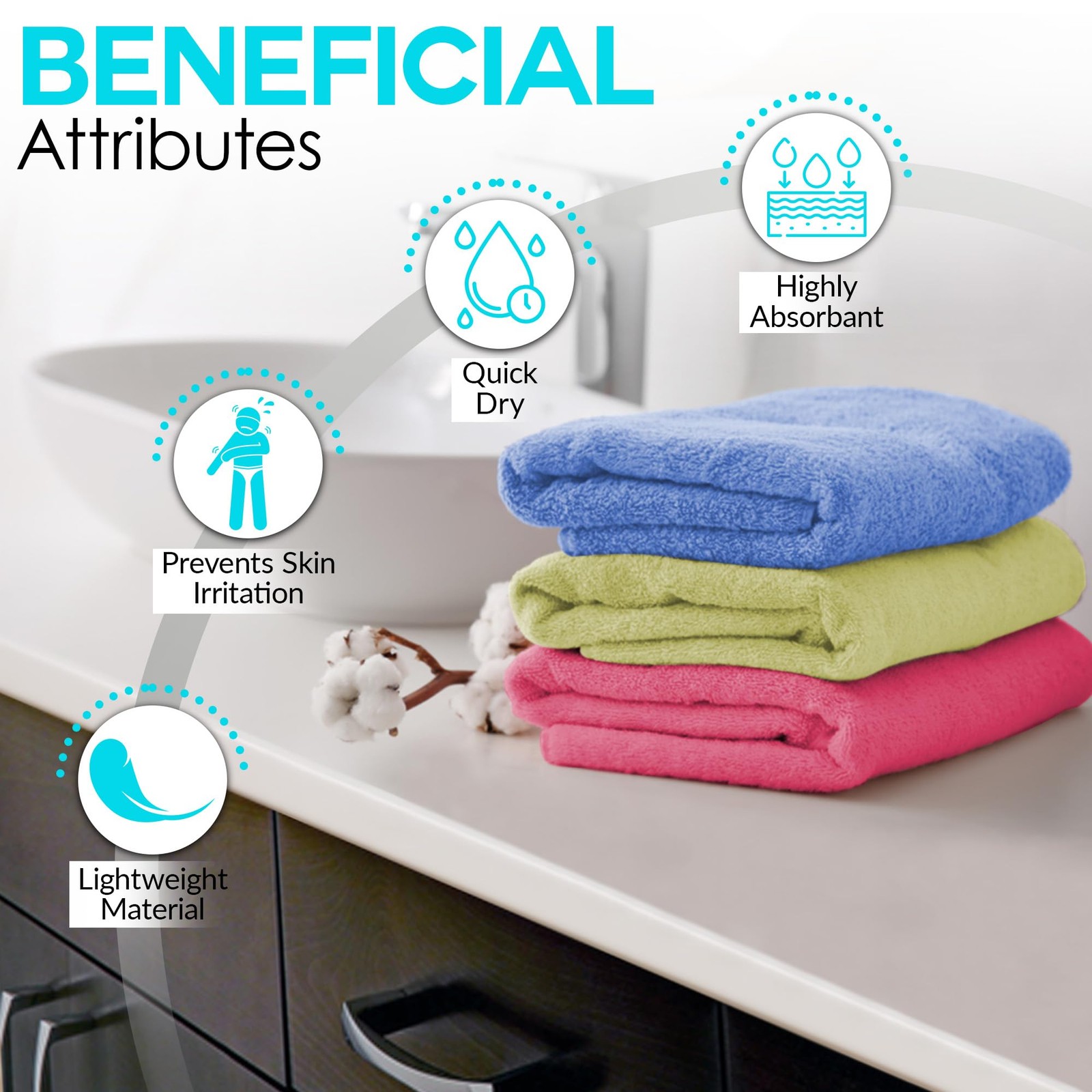 QUBA LINEN 100% Cotton Hand Towel Set – Soft, 16 x 28 (Pack of 6), Multicolor gallery