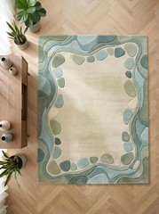Hand Tufted Abstract Pebble Border Wool Area Modern Scandinavian Handmade Carpet