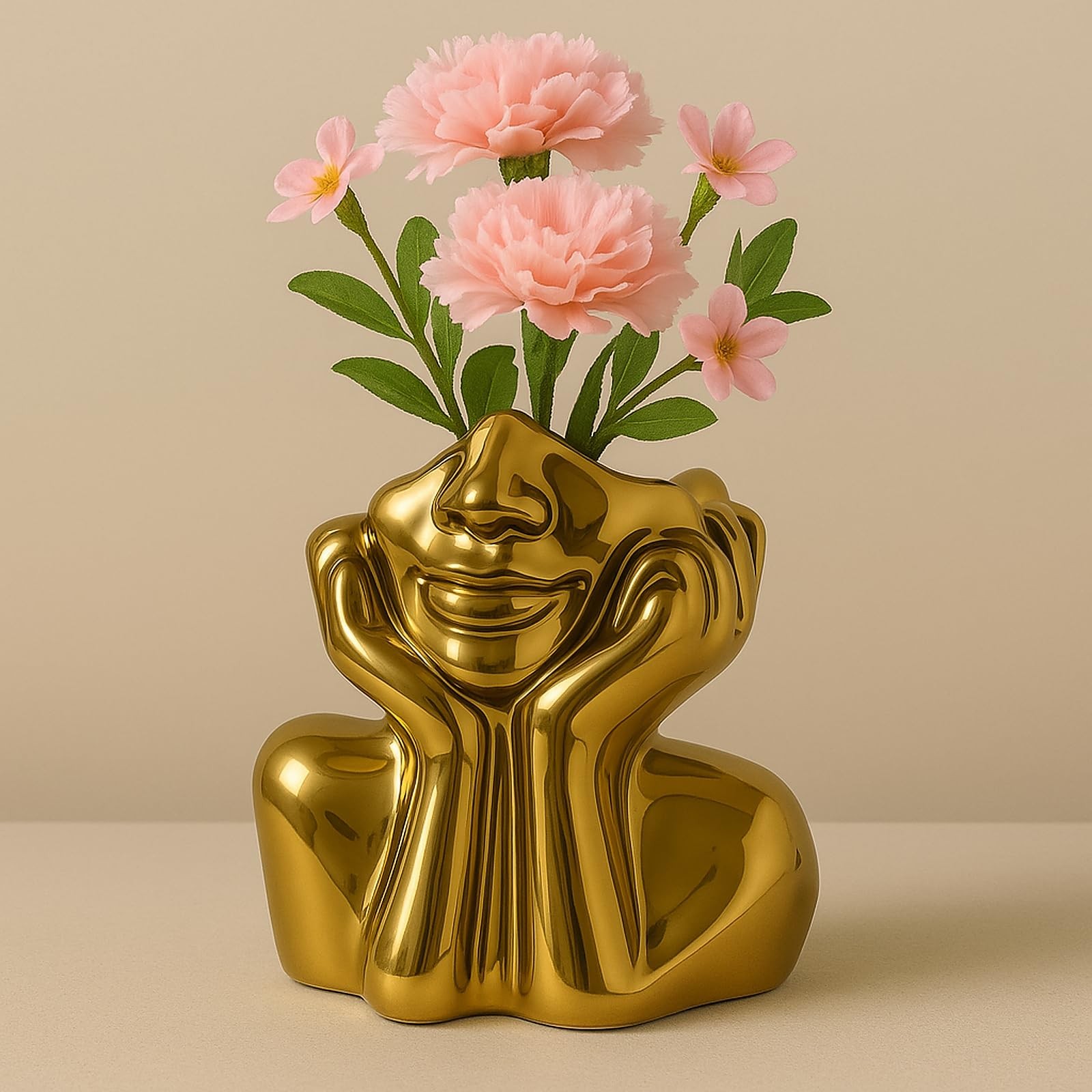 Face Vase Unique Ceramic Vase for Room,Office,Home Decor,Gold,Set gallery