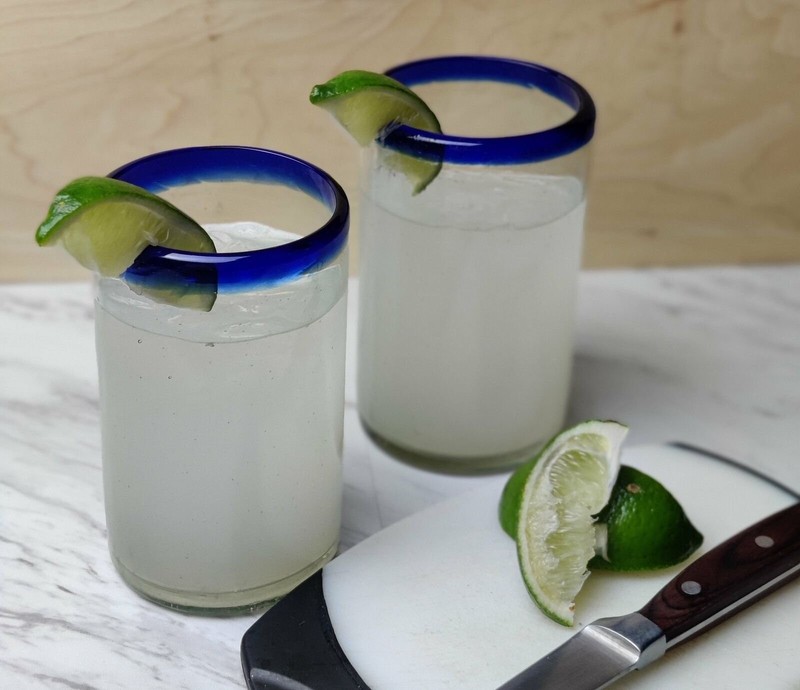 Hand Blown Mexican Drinking Glasses – Set of 6 Glasses with Cobalt Blue Rims... gallery
