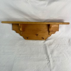 Vintage Rustic Solid Wood Wall Shelf with Scalloped Back and 2 Hanging Pegs 25″