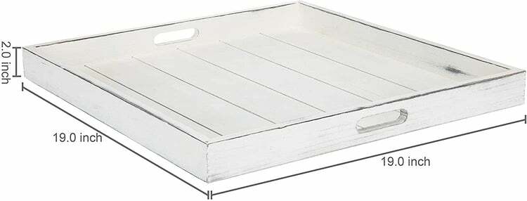 19-Inch Square Vintage White Wood Serving Tray with Cutout Handles, Set of 2 gallery