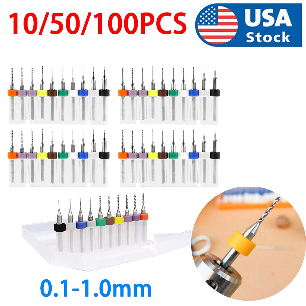 100x Carbide Micro Drill Bits Set 0.1-1.0mm for PCB Engraving Circuit Board Tool