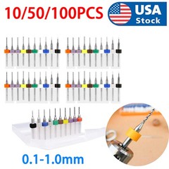 100x Carbide Micro Drill Bits Set 0.1-1.0mm for PCB Engraving Circuit Board Tool