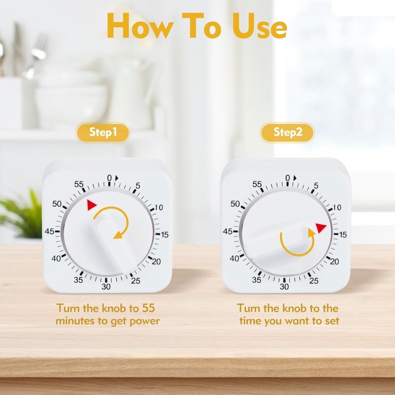 2× Kitchen Timer Bell Alarm 60 Minute Timing Sound for Baking Cooking Mechanical gallery