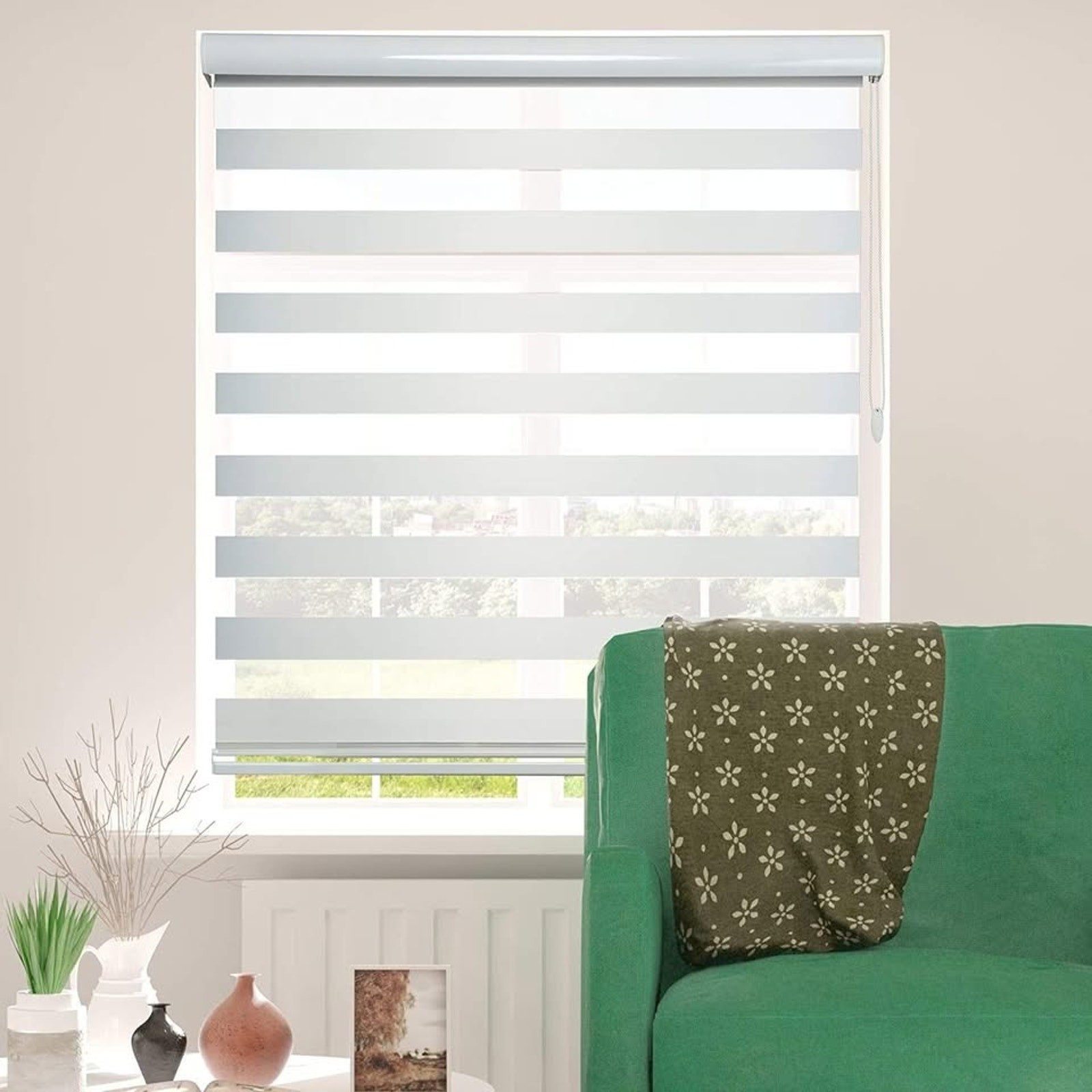 74x72 Zebra Shades Dual Layer Roller Blinds Light Filtering Privacy White gallery