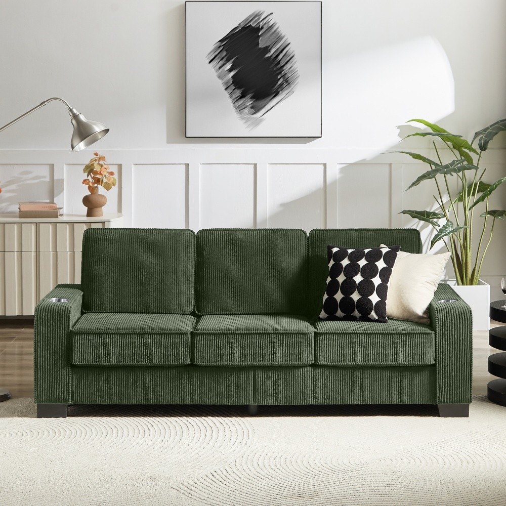 Corduroy Fabric sofa Modern Compressed Couch,3-Seater Sofa for Living Room Green gallery