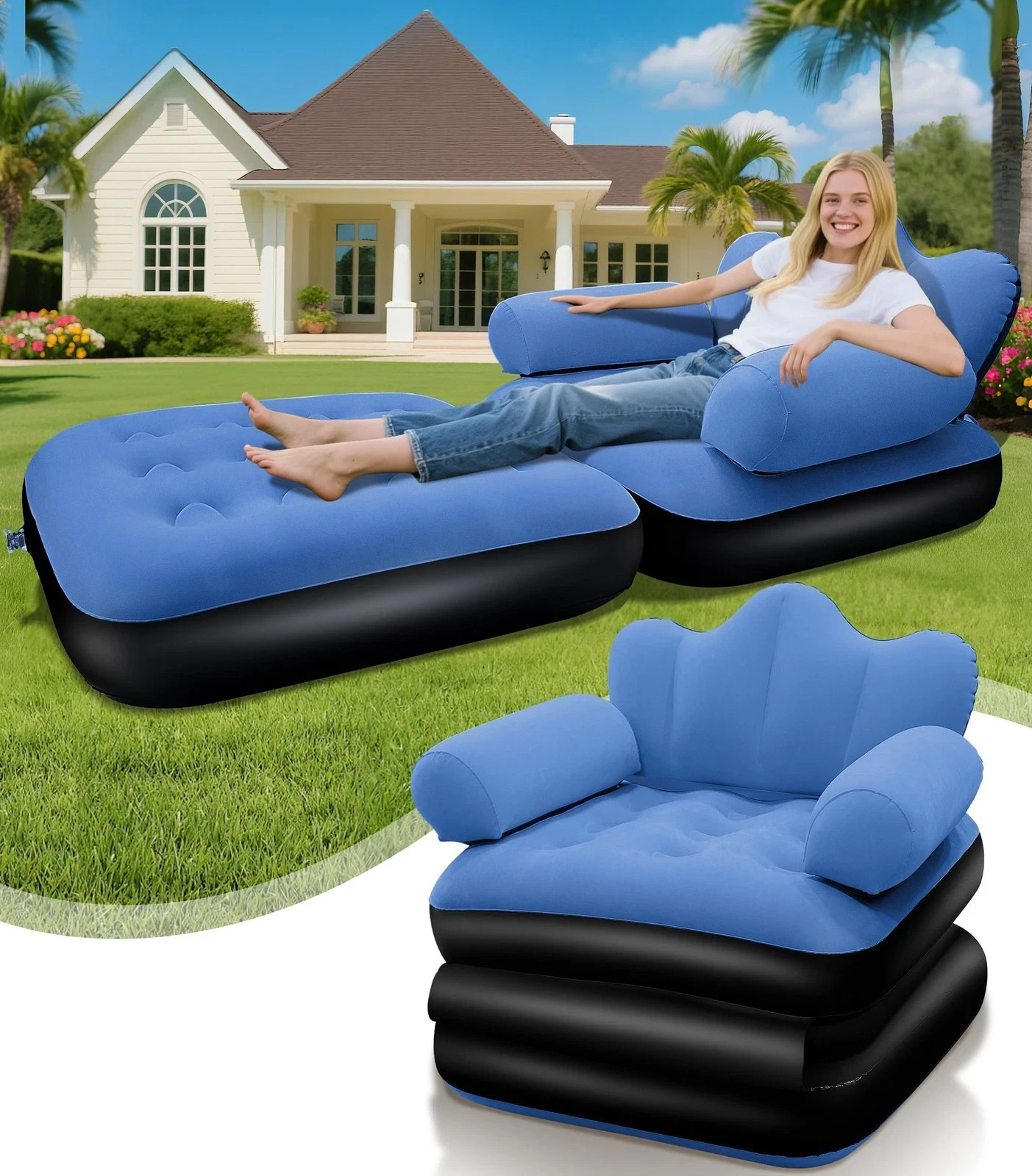 Blow Up Pull Out Couch with Headboard,Inflatable Couch with Flocked Surface,F... gallery
