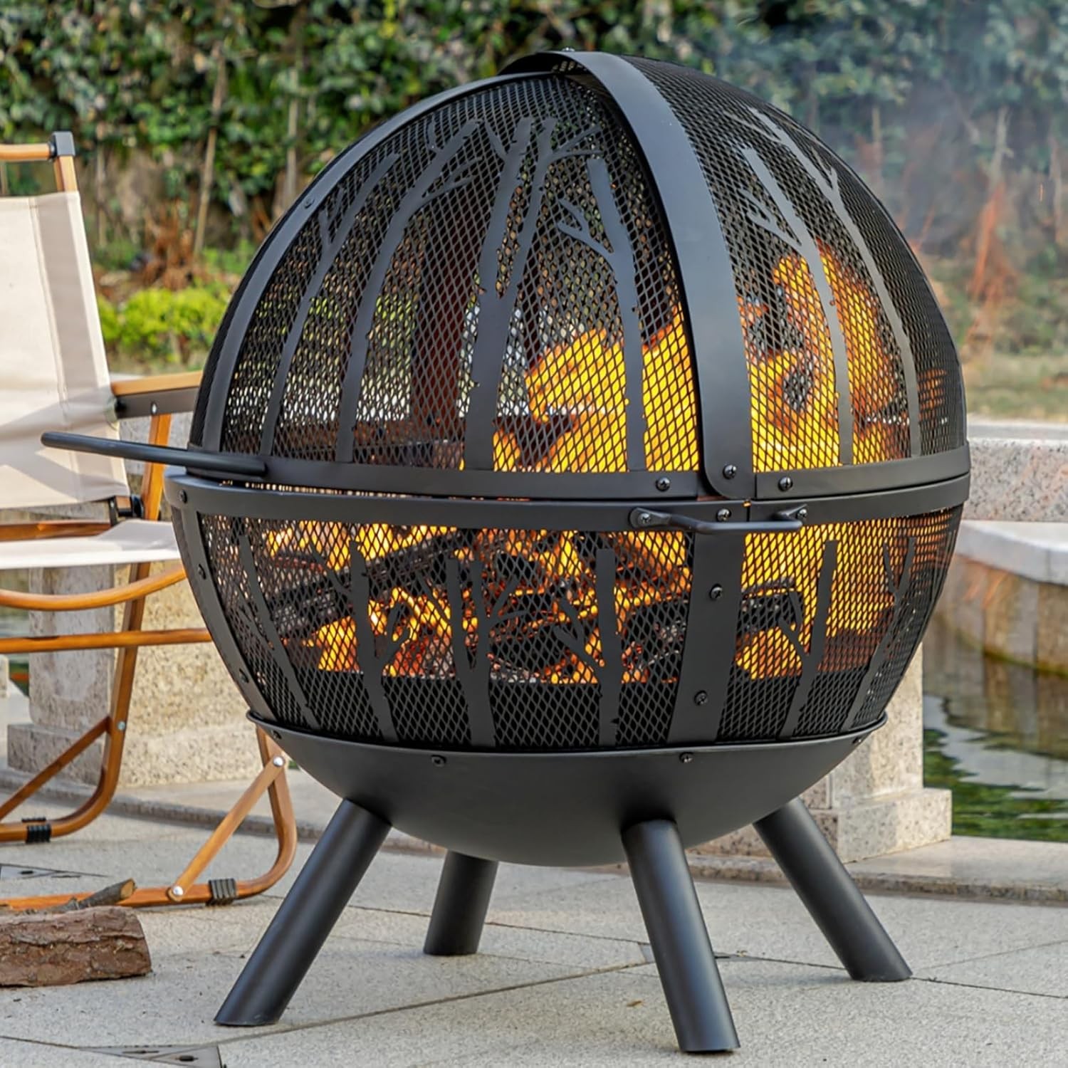 Panovue 35 Inch Wood Fire Pit With Grill Spark Screen Ash Pan gallery