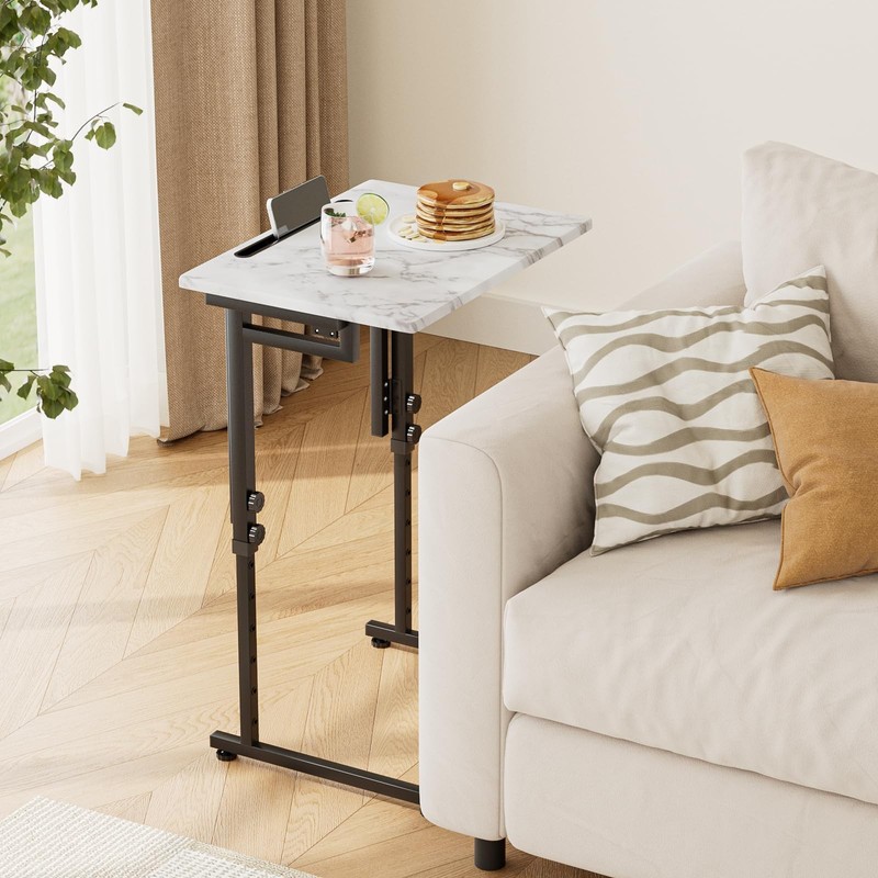 TV Tray Folding Adjustable C Shaped End Table White Marble 2Pcs BSL3363 Foldable gallery