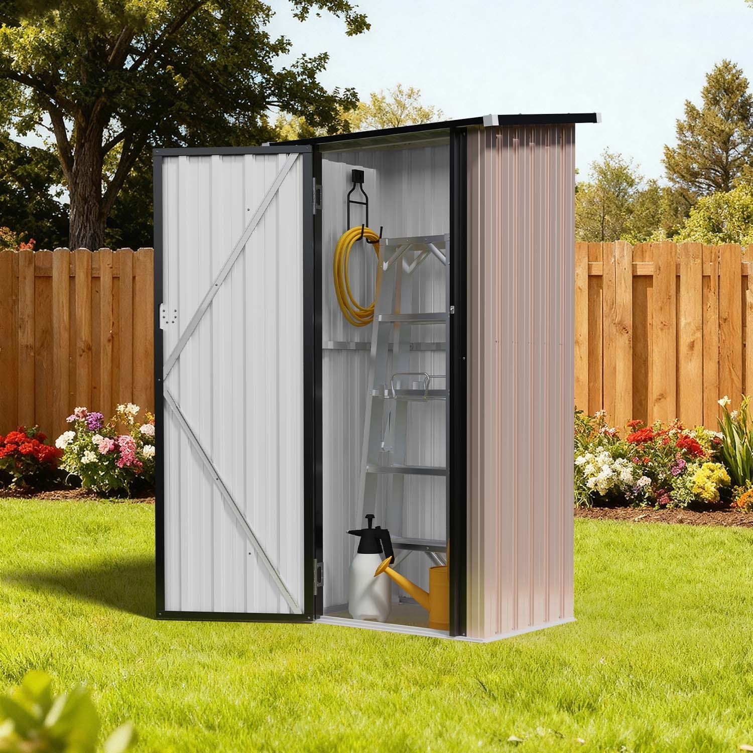 3x3 FT Brown Metal Storage Shed Lean-To Roof Single Door Outdoor Tool Shed gallery