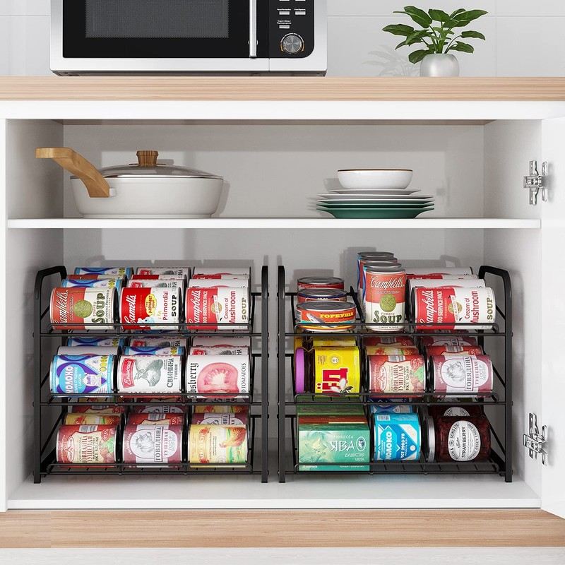Can Rack Organizer 3 Tier Stackable Can Storage Dispenser for Food Storage Black gallery