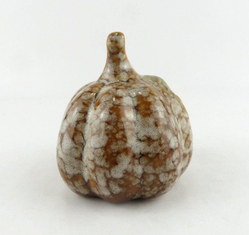 Ceramic Pumpkin w/ Leaf -Brown Speckled Glaze- Fall Seasonal Home Decor 4" Tall gallery