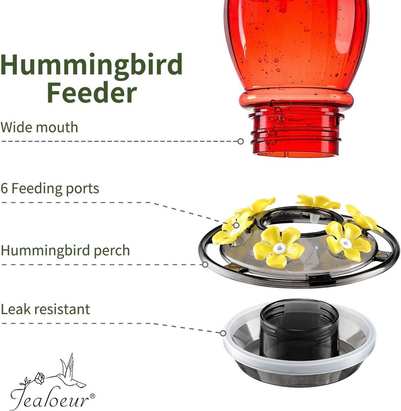 Hummingbird Feeder 18oz Outdoor Hanging Red with 6 Ports Bee Guards & Ant Moat gallery