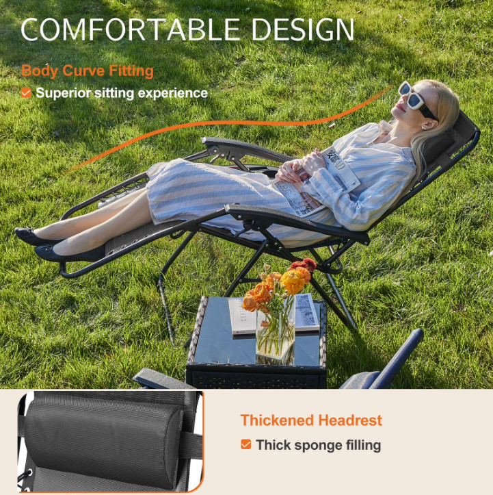 CONCETTA 2 Pack Zero Gravity Lounge Chairs Foldable Black gallery