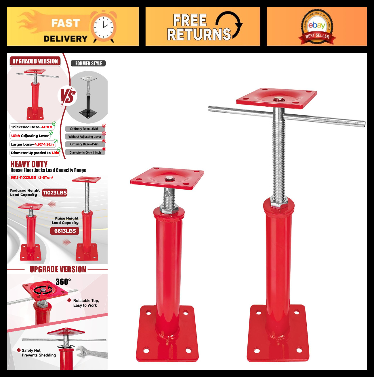 2 Pack Adjustable Floor Jacks 11"-16" Height, 3-5 Ton Heavy-Duty Support for Fou gallery