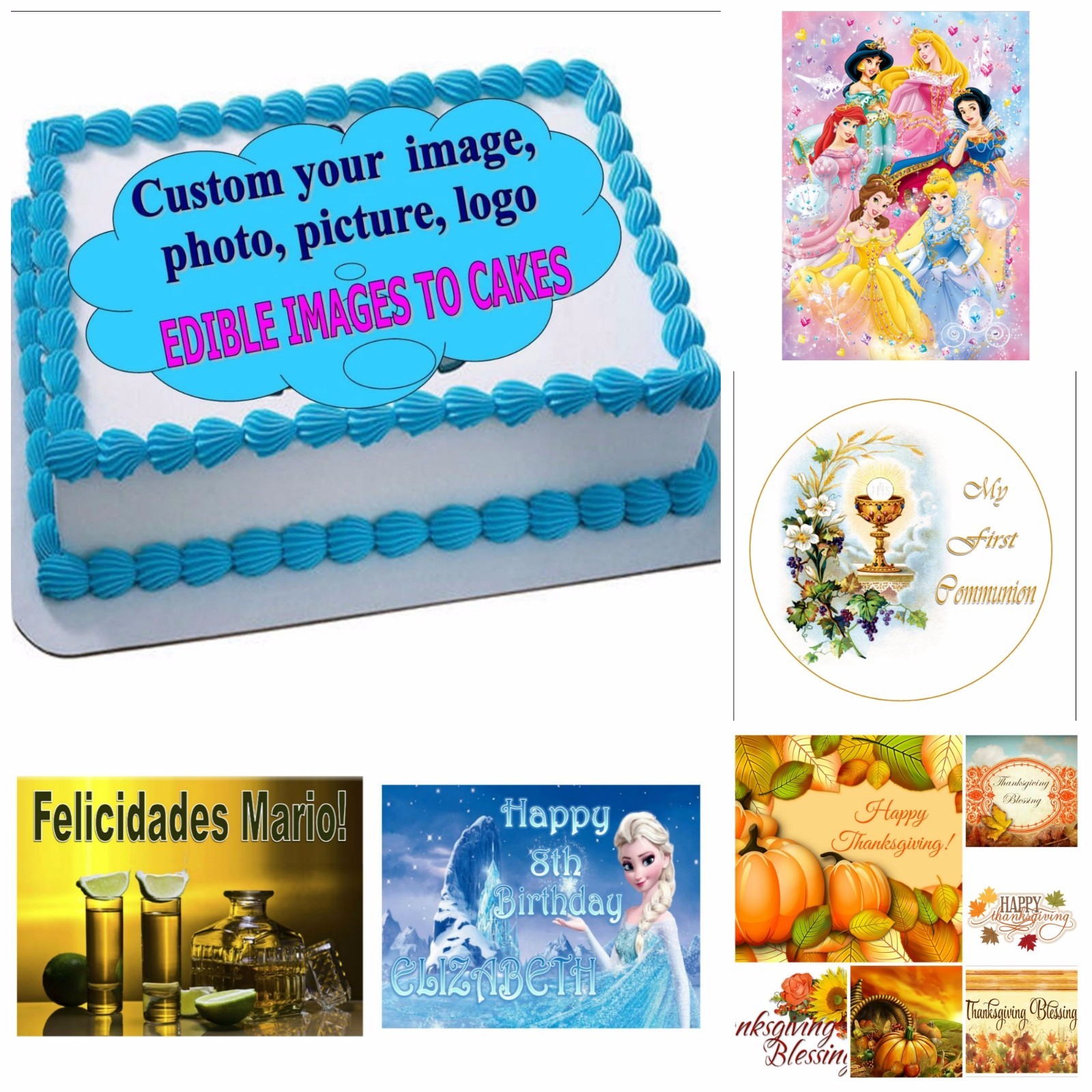 EDIBLE CAKE TOPPER PHOTO IMAGE CUSTOM/PERSONALIZED ANY IMAGE (ENGLISH/SPANISH) gallery