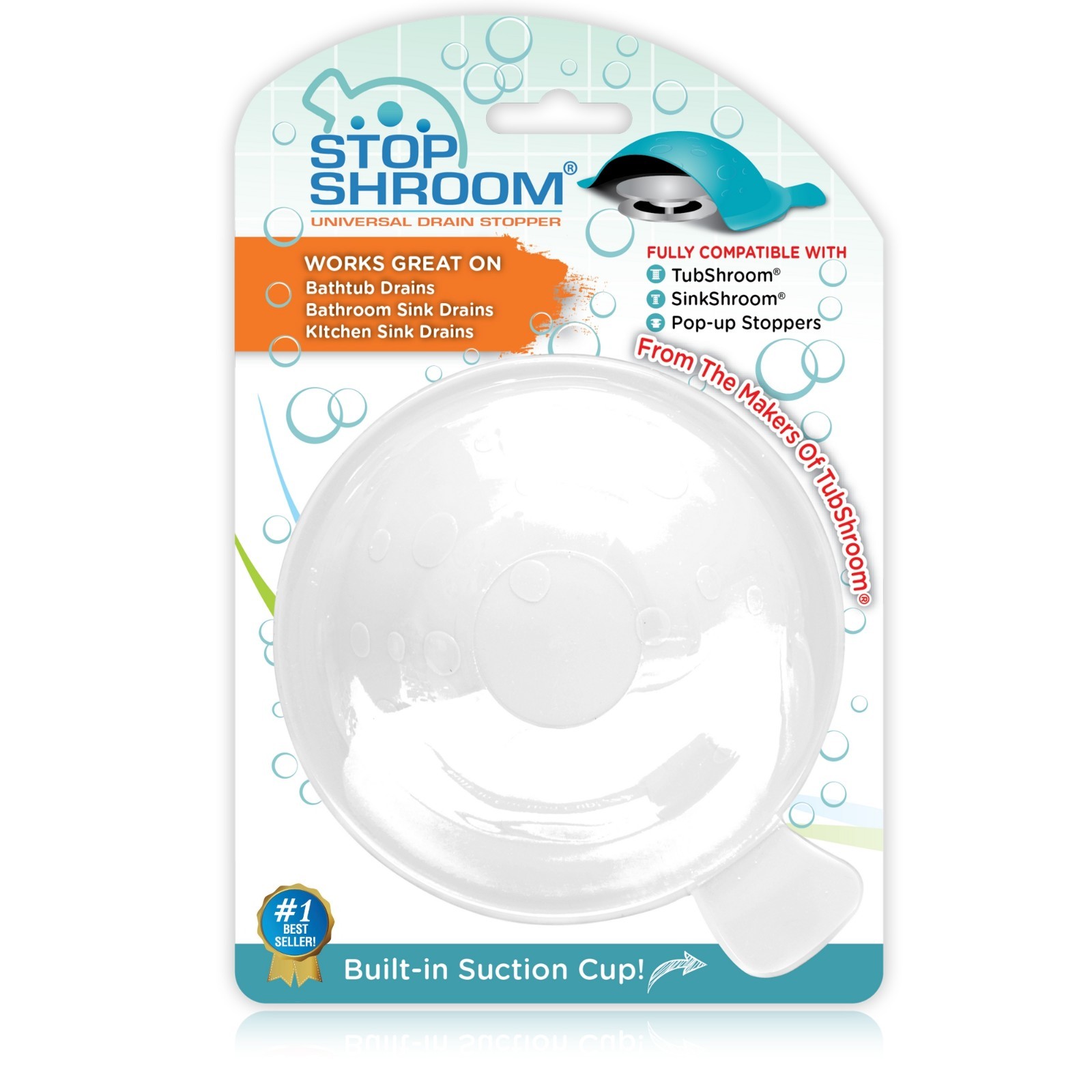 StopShroom® Universal Stopper Cover for Bathtub & Bathroom Drains by TubShroom gallery