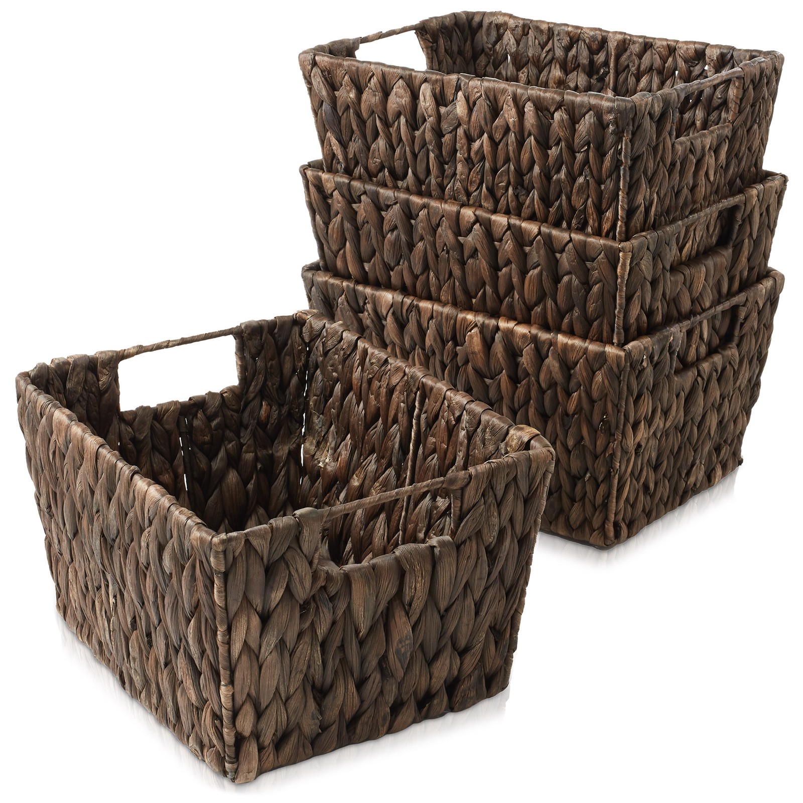 OPEN BOX - 12 x 9 x 6 - Water Hyacinth Baskets, Set of 4 - Espresso gallery