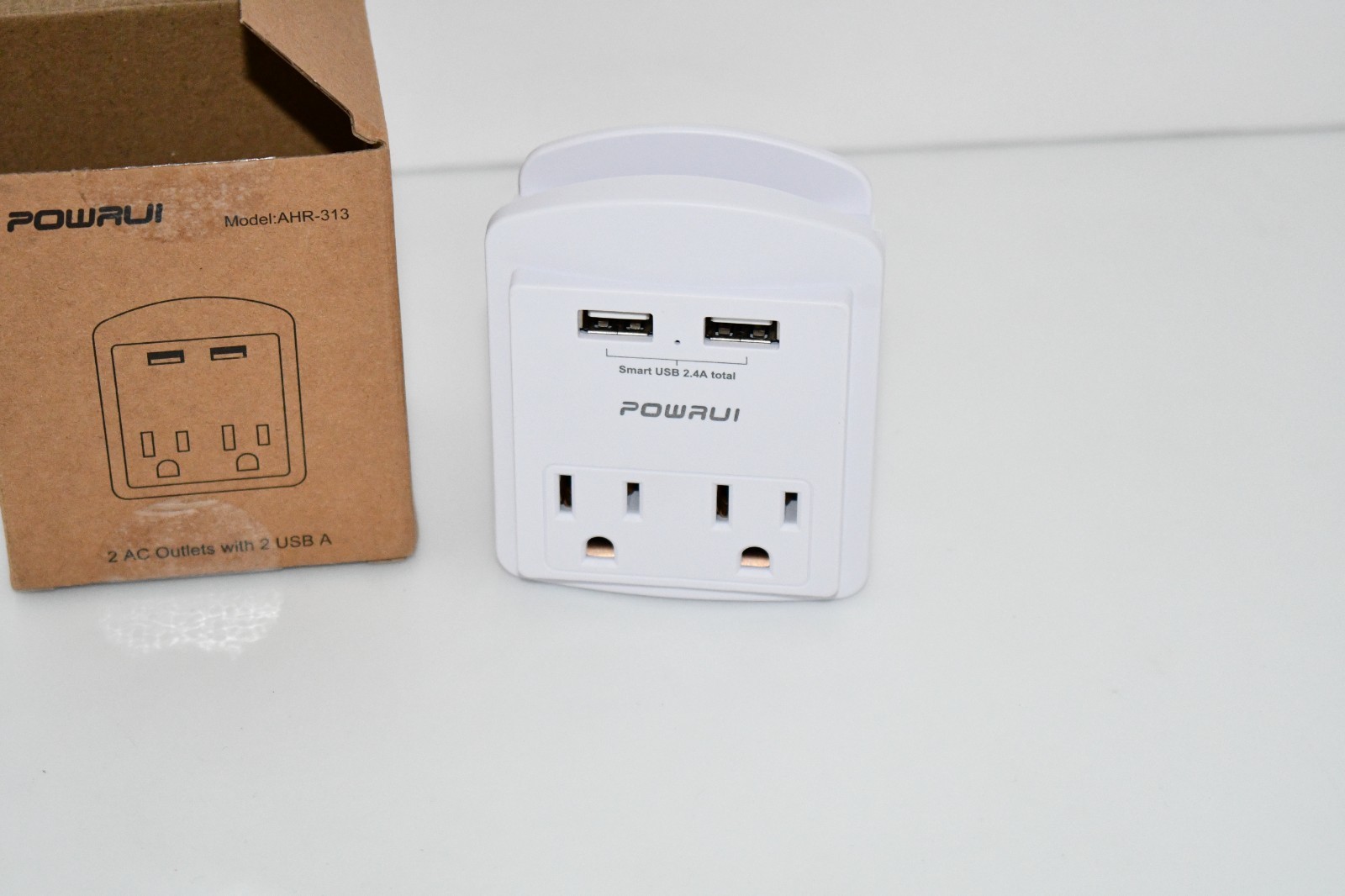 POWRUI USB Wall Charger Outlet Extender, 2 AC Outlets, 2 USB Ports, No Surge, Cr gallery