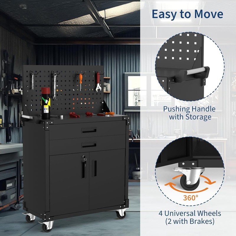 GRAVEE 2 Drawer Rolling Tool Chest Lockable Metal Cabinet w/ Pegboard Garage gallery