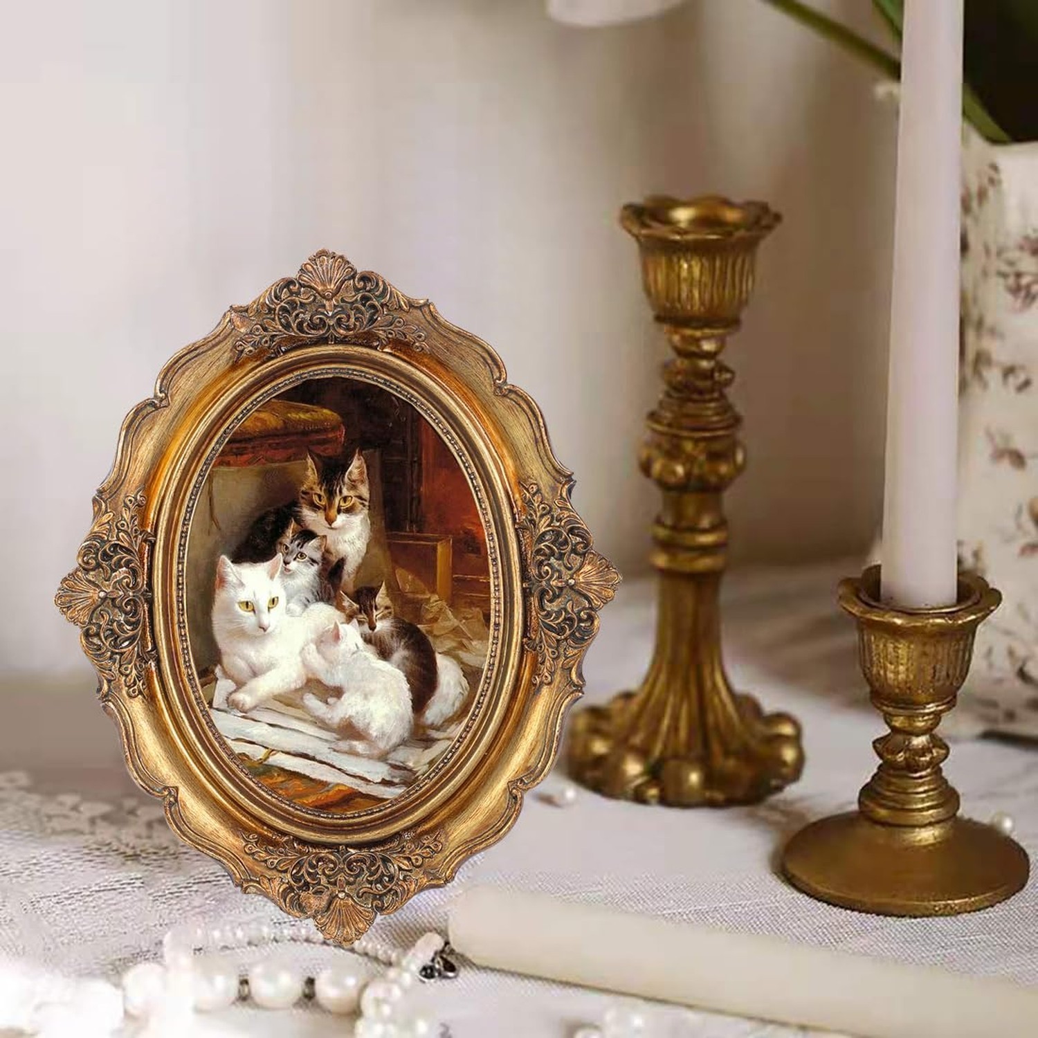 SIKOO Antique Picture Frame 4x6 Oval Picture frame Tabletop and Wall Mount Di... gallery