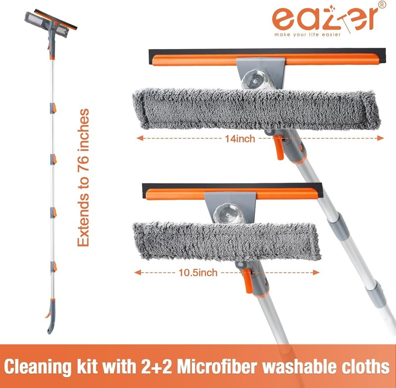 Eazer 3-in-1 Spray Window Squeegee, 76'' Window Cleaner Tool with 5-Section Exte gallery