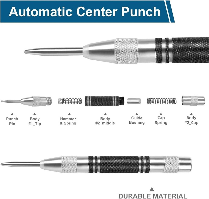 2pcs Heavy Duty Automatic Center Punch 5 Premium Steel Spring Loaded Cente gallery