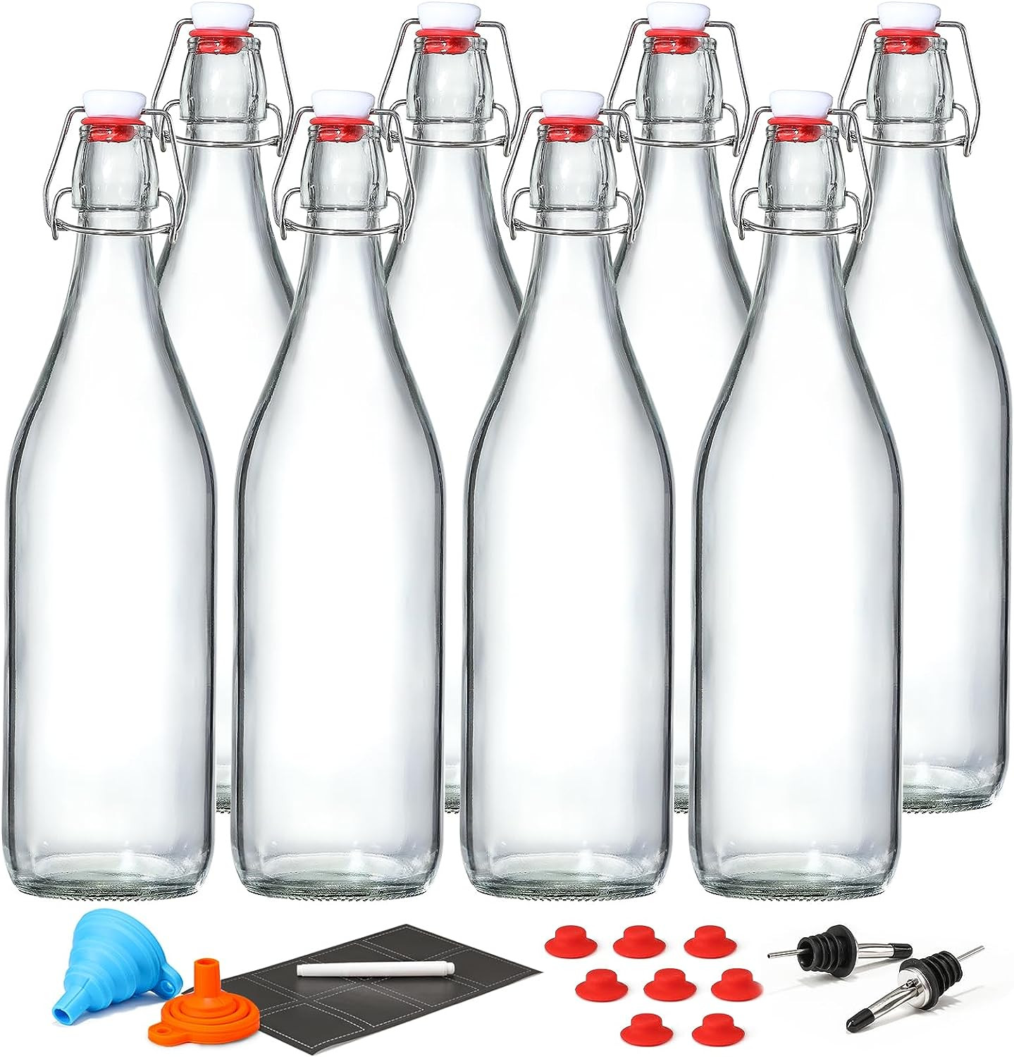 8 Pack [1 Liter / 33 Fl. Oz.] Swing Top Glass Bottles W/ Airtight Stopper Lids – gallery