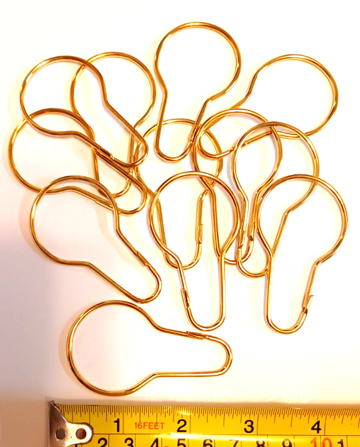 SHOWER HOOKS 12 PC. BRASS PLATED SHOWER CURTAIN HOOKS, RINGS gallery