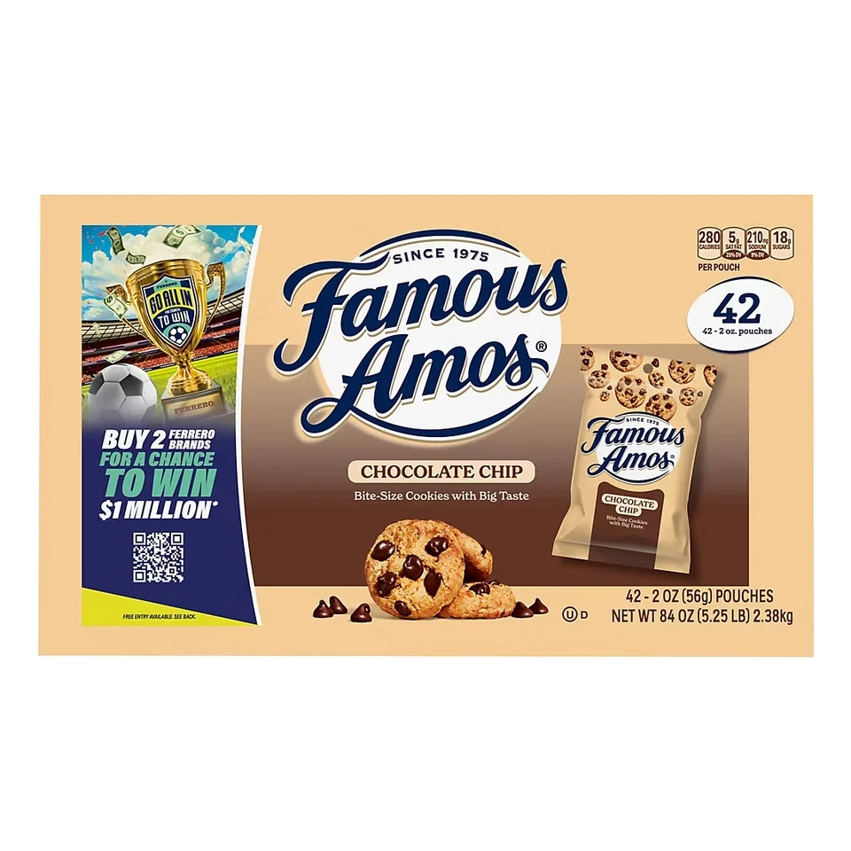 42 PACK -Famous Amos Chocolate Chip Cookies 2 oz (Total 84 oz) LOWEST PRICES gallery