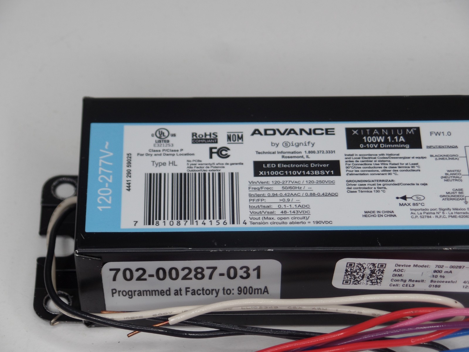 Advance Dimmable LED XI100C110V143BSY1 Electronic Driver 100W 1.1A 120/277VAC gallery
