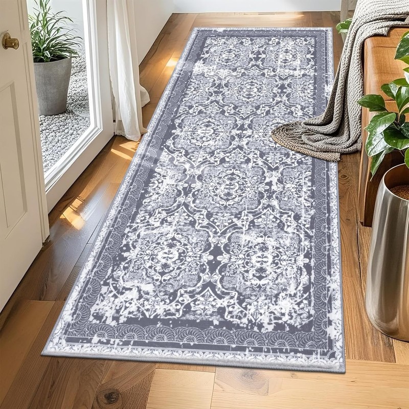 Machine Washable Soft Rug Runner, Indoor Floral Mat for Kitchen and Living Room gallery