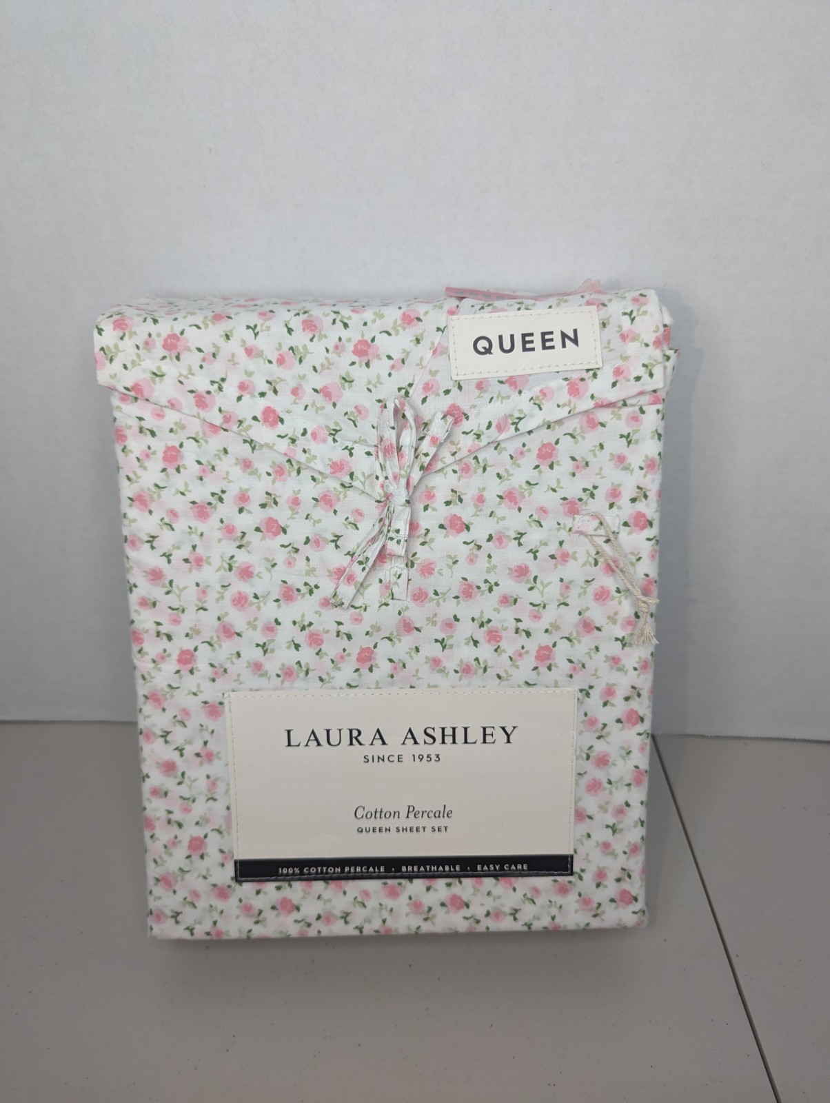 4pc Laura Ashley Queen Sheet Set Petite Floral EMOGENE Pink Greens & Red gallery