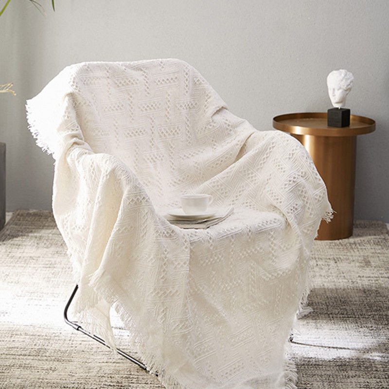 Plain Weave Fringed Blanket Cotton Throws Sofa Settee Bed Dust Cover Home Decor gallery