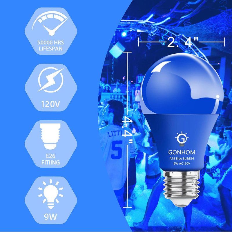 4 Pack A19 LED Blue Light Bulb,9 Watt Blue Lights Equivalent 100 Watt Colored gallery