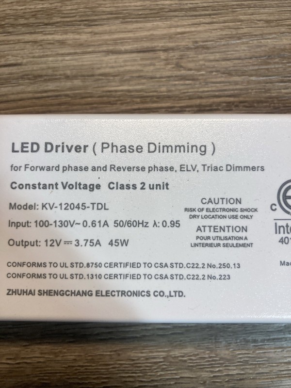 Intertek 4010300 LED driver 12V 45W Phase Dimming ELV-45-12 Model: KV-12045-TDL gallery