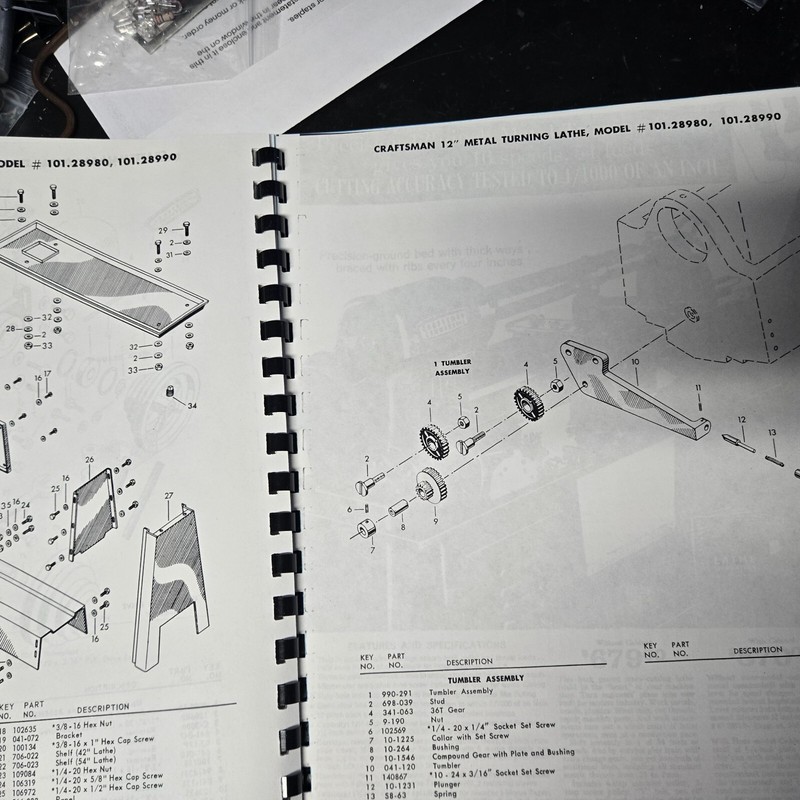 Craftsman Assembly & Operating Instructions parts list for 12 inch Metal Lathes gallery