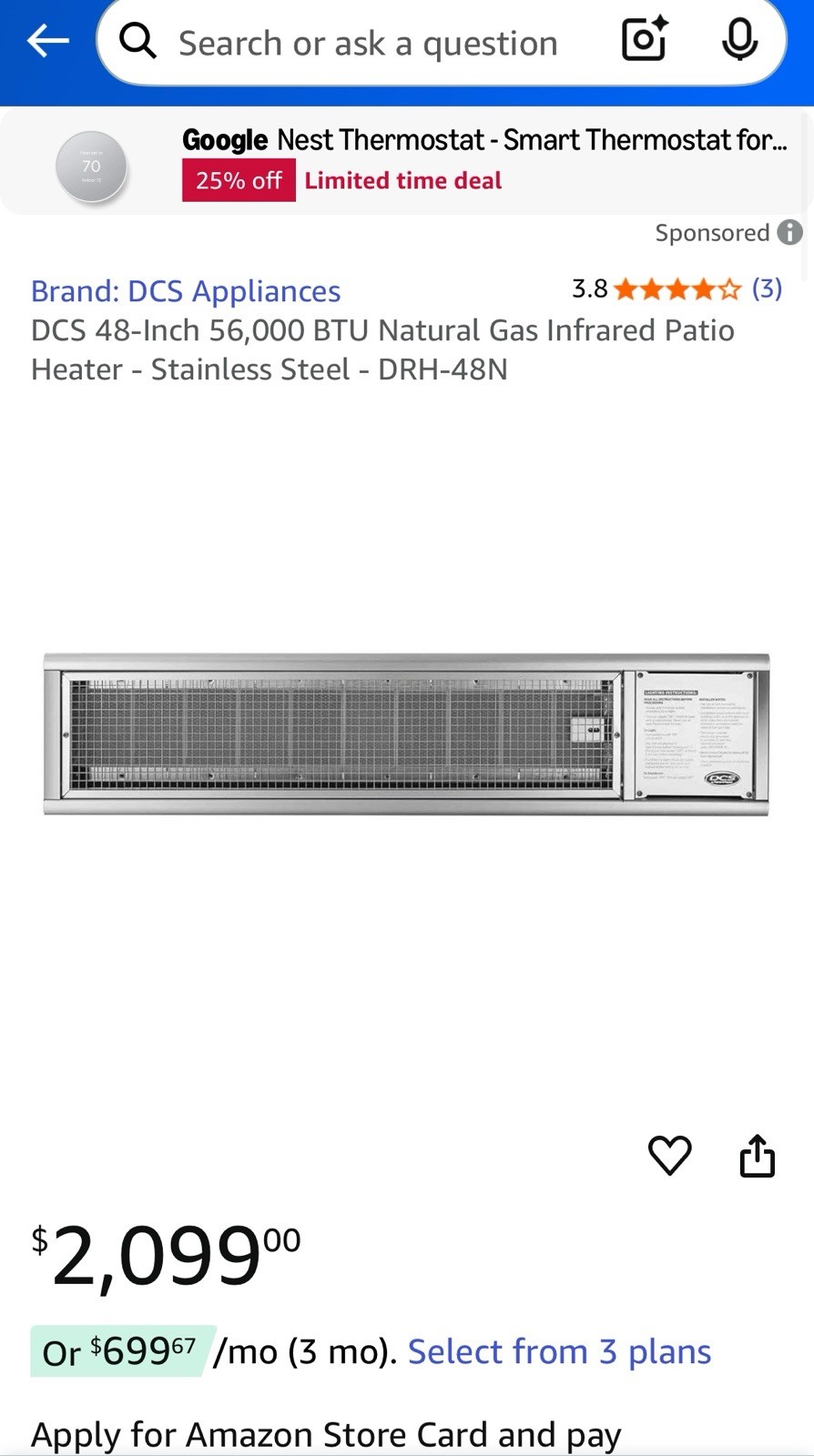 DCS DRH-48N Professional Built-In Heater, Natural Gas, New. gallery