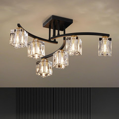 Modern 6-Light Sputnik Ceiling Fixture – Black & Gold Crystal Chandelier